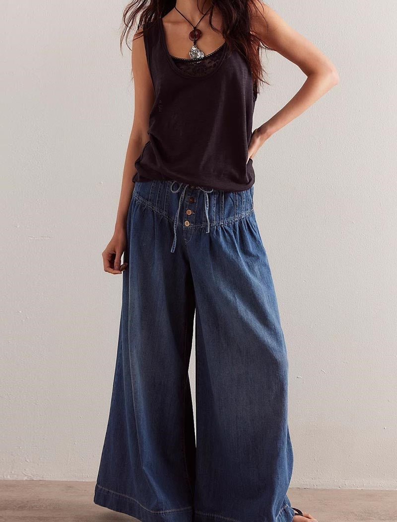 Flowy Wide-Leg Denim Pants