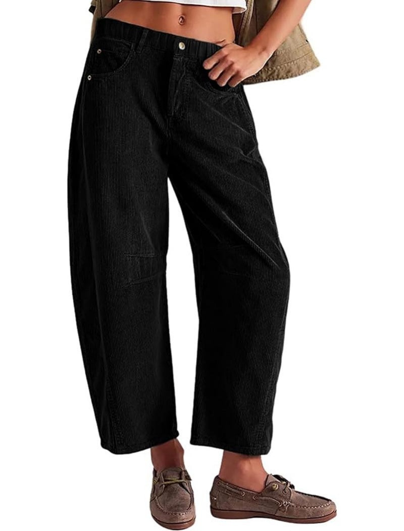 Wide-Leg Cropped Corduroy Pants