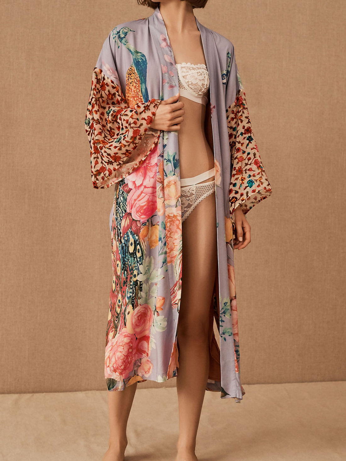 Peacock Floral Print Robe