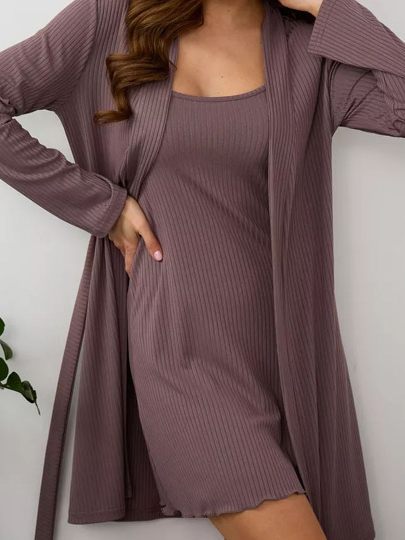 Ribbed Knit Cardigan and Cami Dress Set