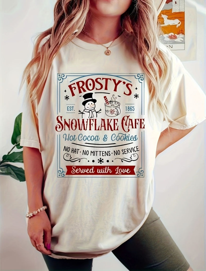 Christmas Print Crew Neck Short Sleeve T-shirt