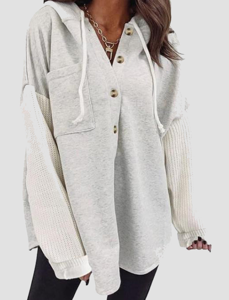 Oversized Buttoned Drawstring Hoodie