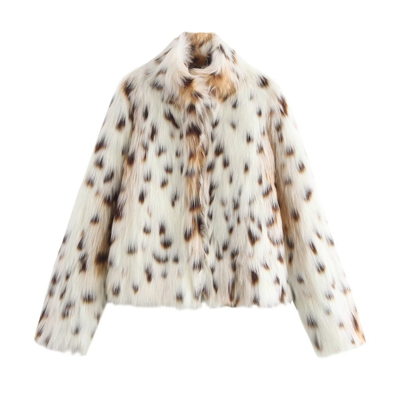 Faux Fur Animal Print Coat