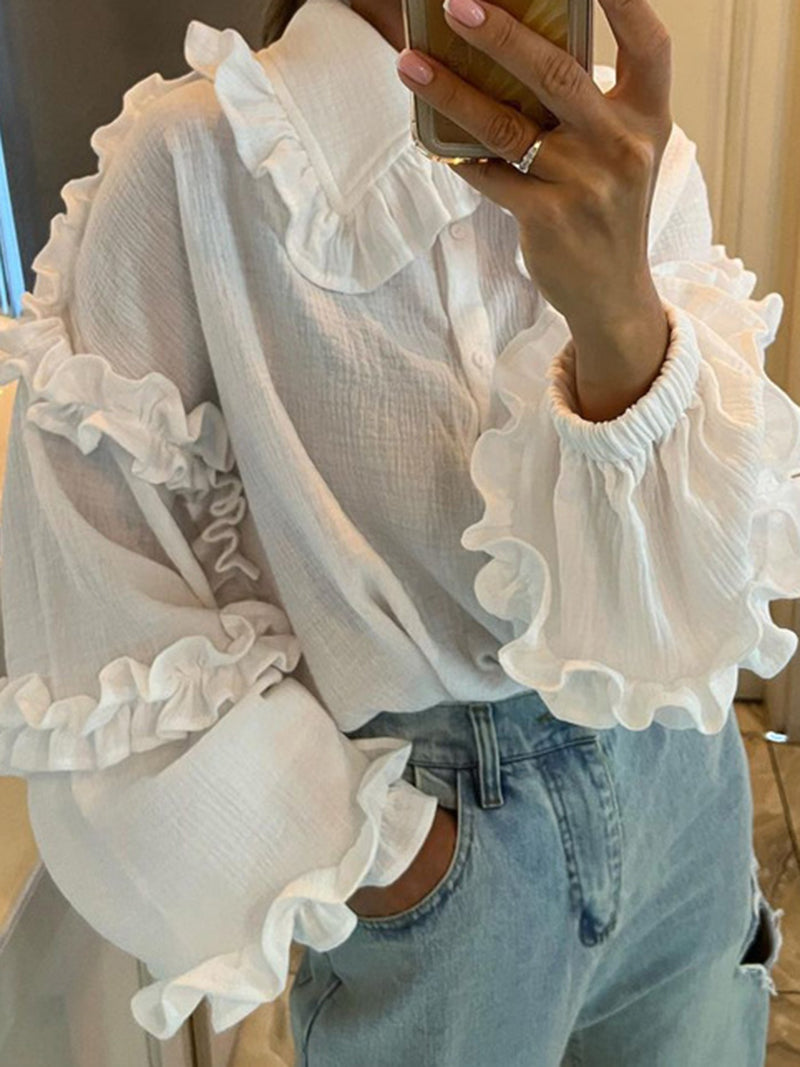 Ruffle Button-Up Blouse