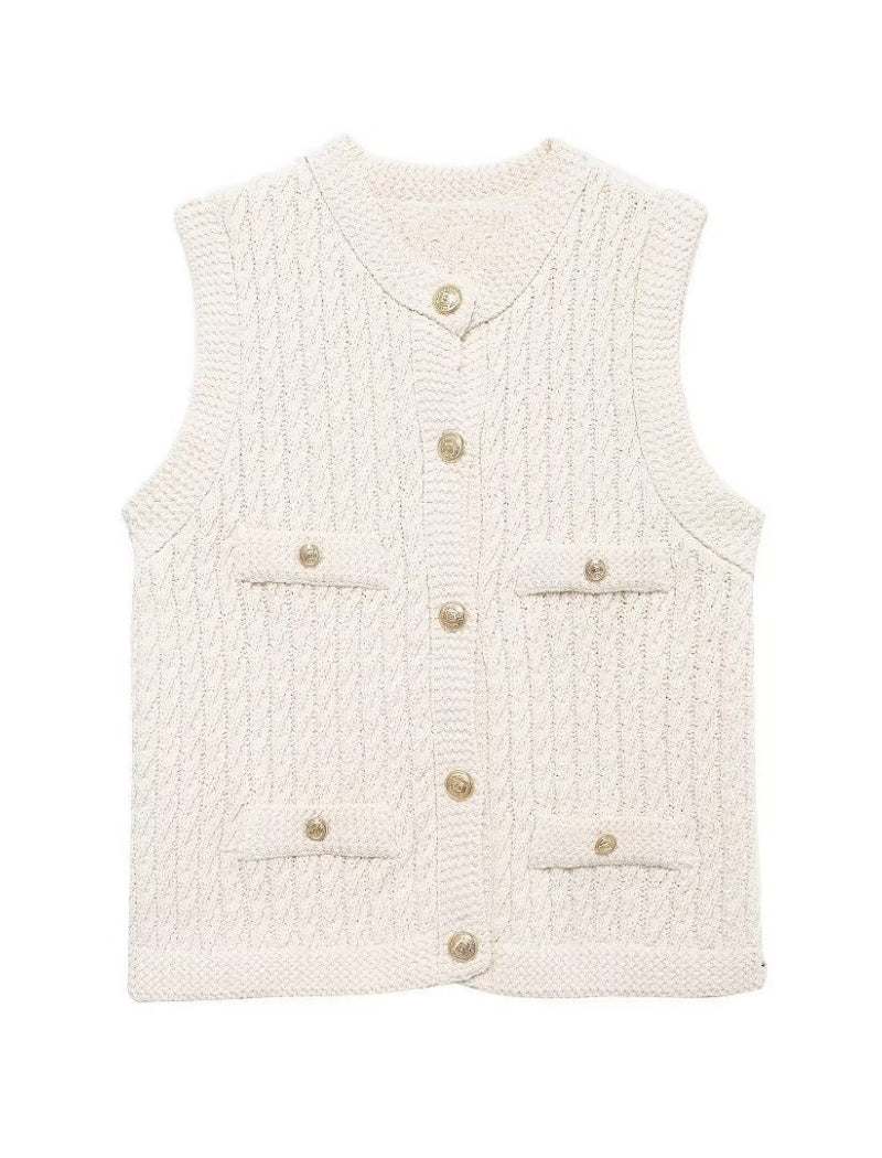 Buttoned Sleeveless Knit Vest