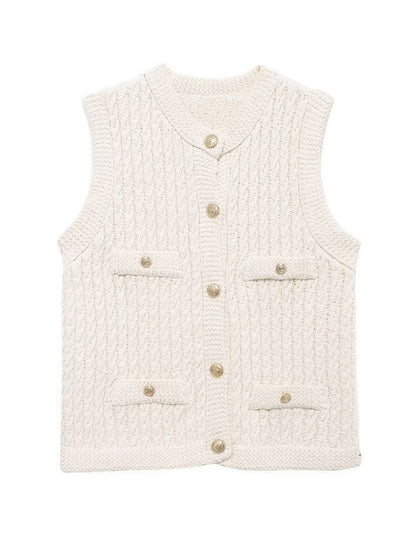 Buttoned Sleeveless Knit Vest