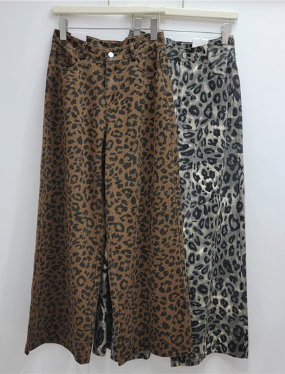 High-Waist Leopard Print Wide-Leg Pants