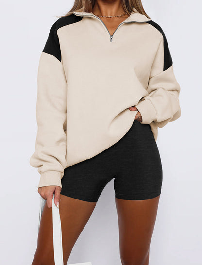 Half-Zip Oversized Top with Contrast Shoulders