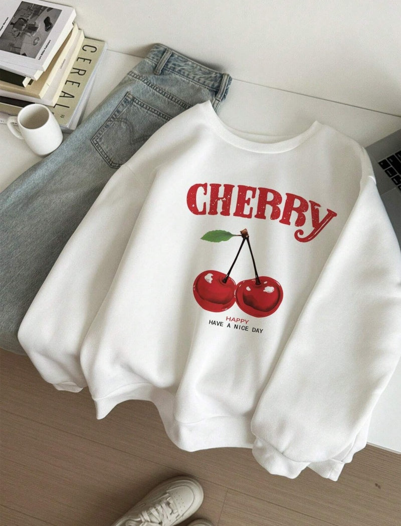 Cherry Print Crewneck Top