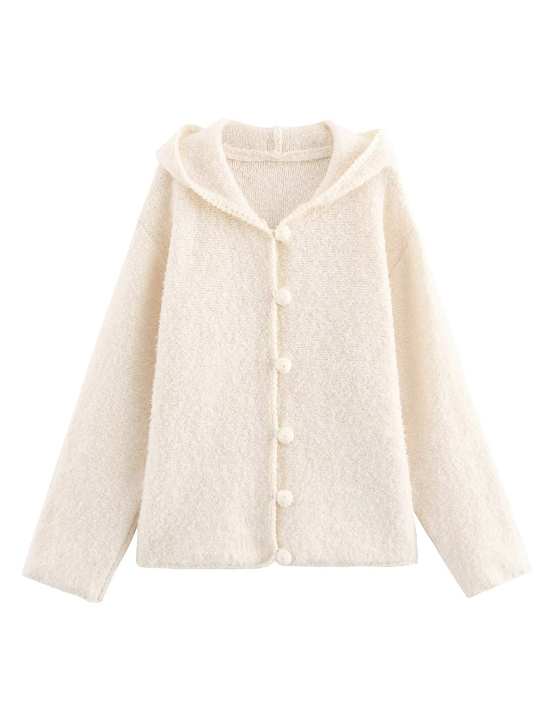 Hooded Knit Cardigan Sweater