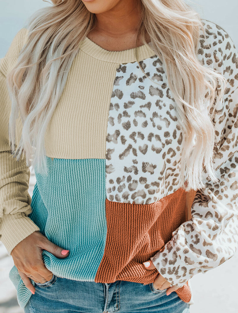 Color Block Leopard Patch Top