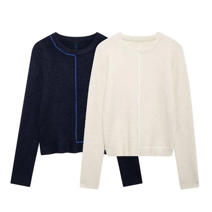 Colorblock Trim Round Neck Knit Sweater