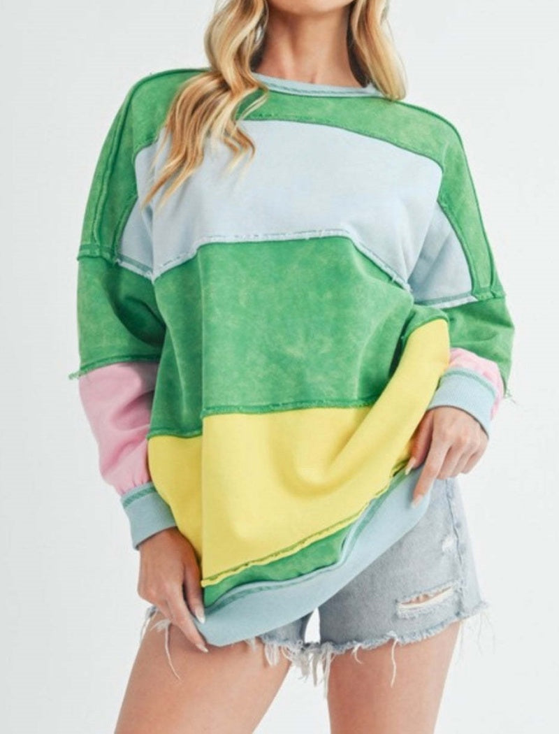 Oversized Striped Colorblock Top