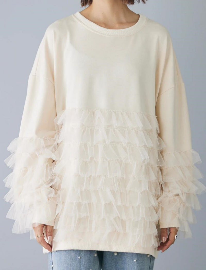 Layered Ruffle Detail Oversized Top