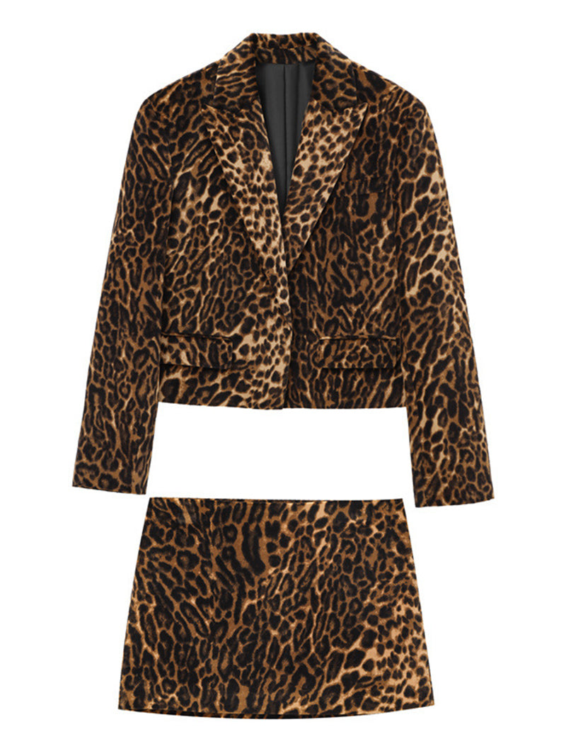 Animal Print Blazer and Skirt Set