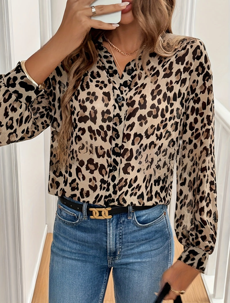 Leopard Print Button-Down Blouse