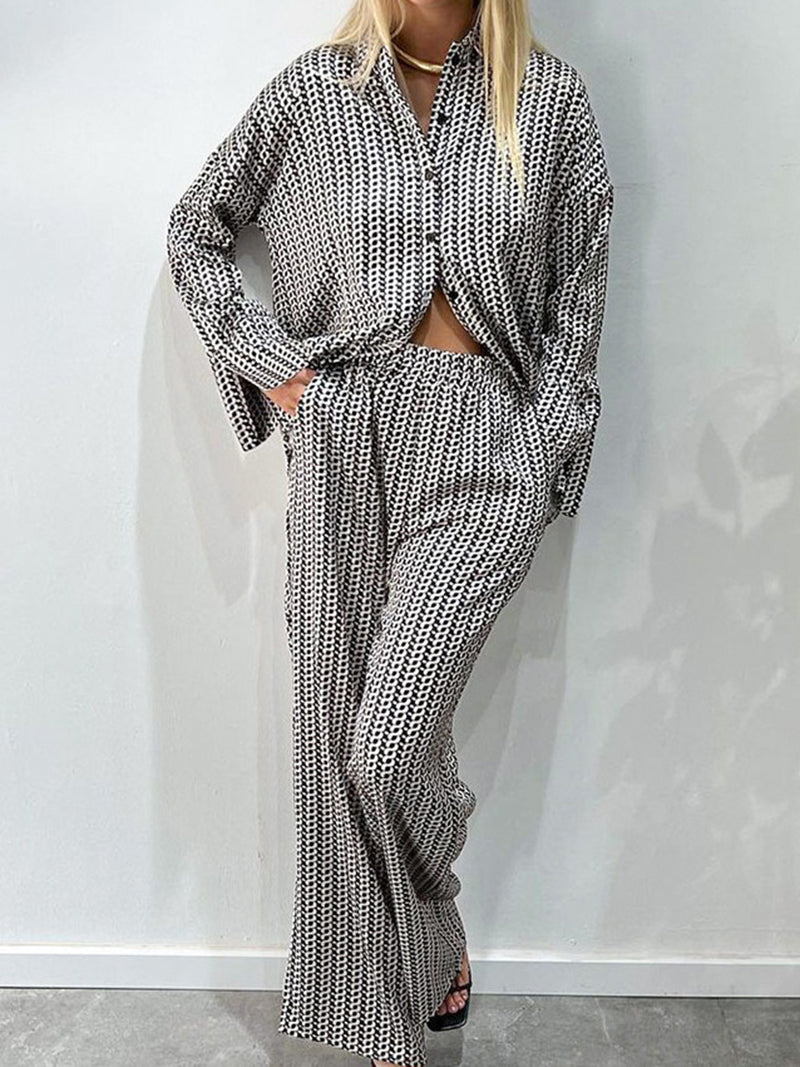 Geometric Print Shirt and Pants Set