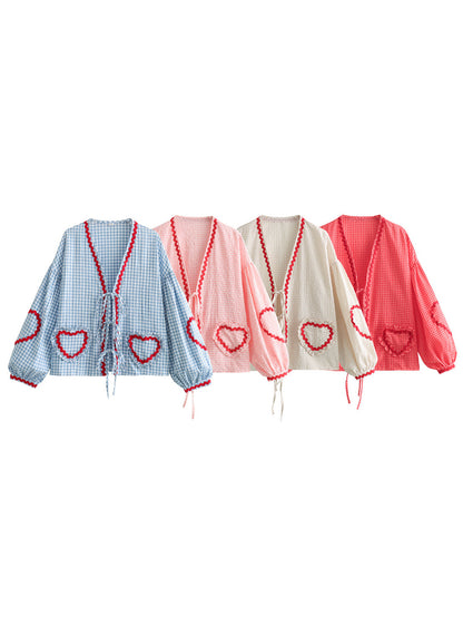 Gingham Heart Pocket Cardigan