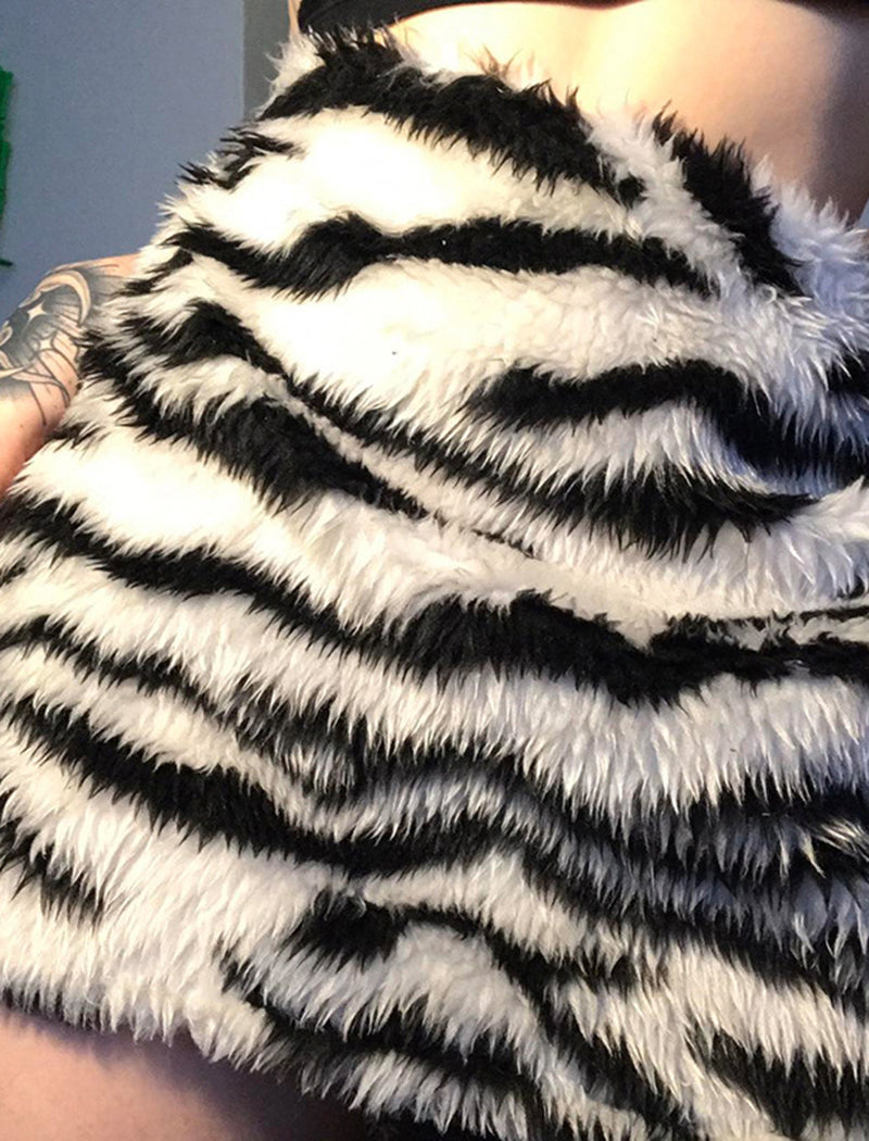 Zebra Faux Fur Mini Skirt