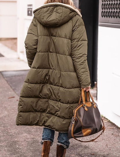 Long Hooded Puffer Coat with Quilted Design