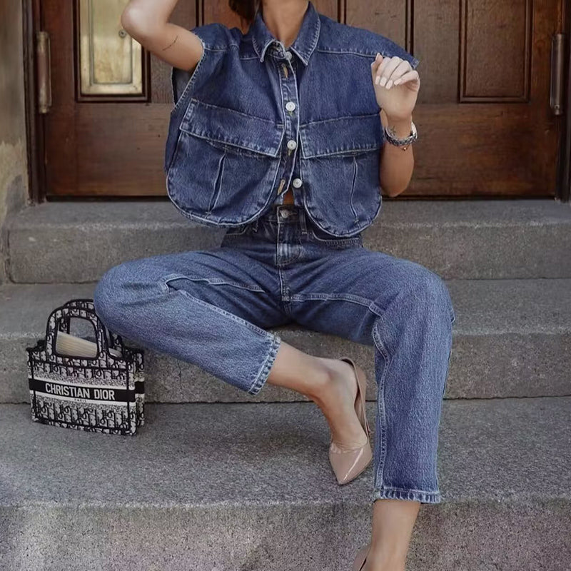 Oversized Denim Crop Vest