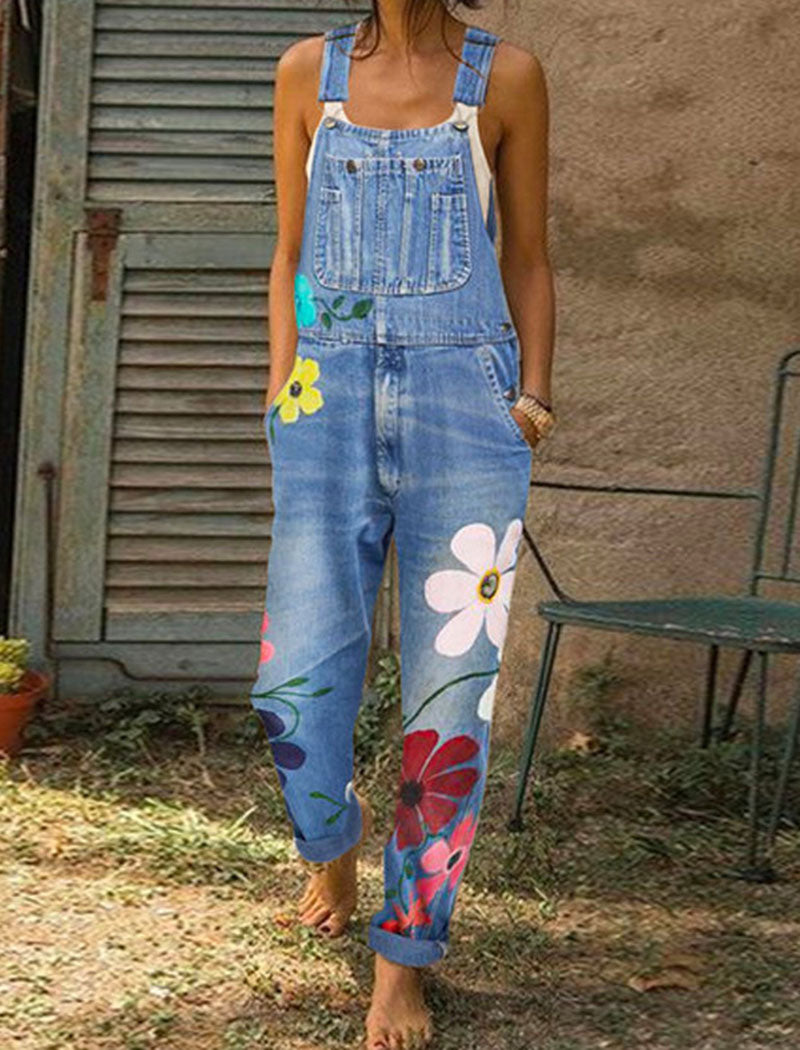 Floral Denim Overalls