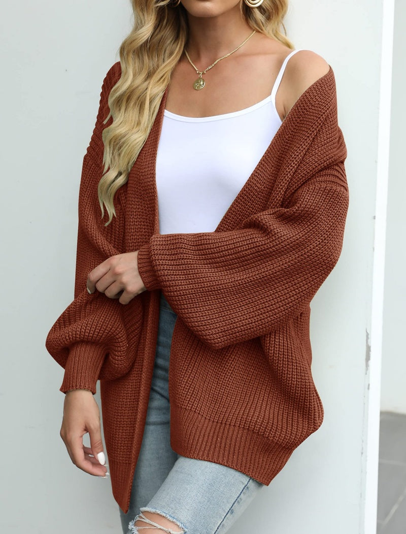 Lantern Sleeve Knit Cardigan
