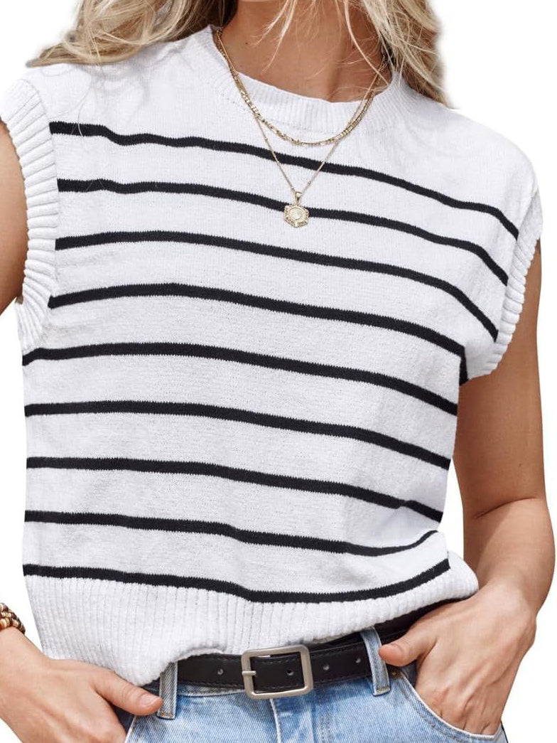 Sleeveless Striped Knit Pullover