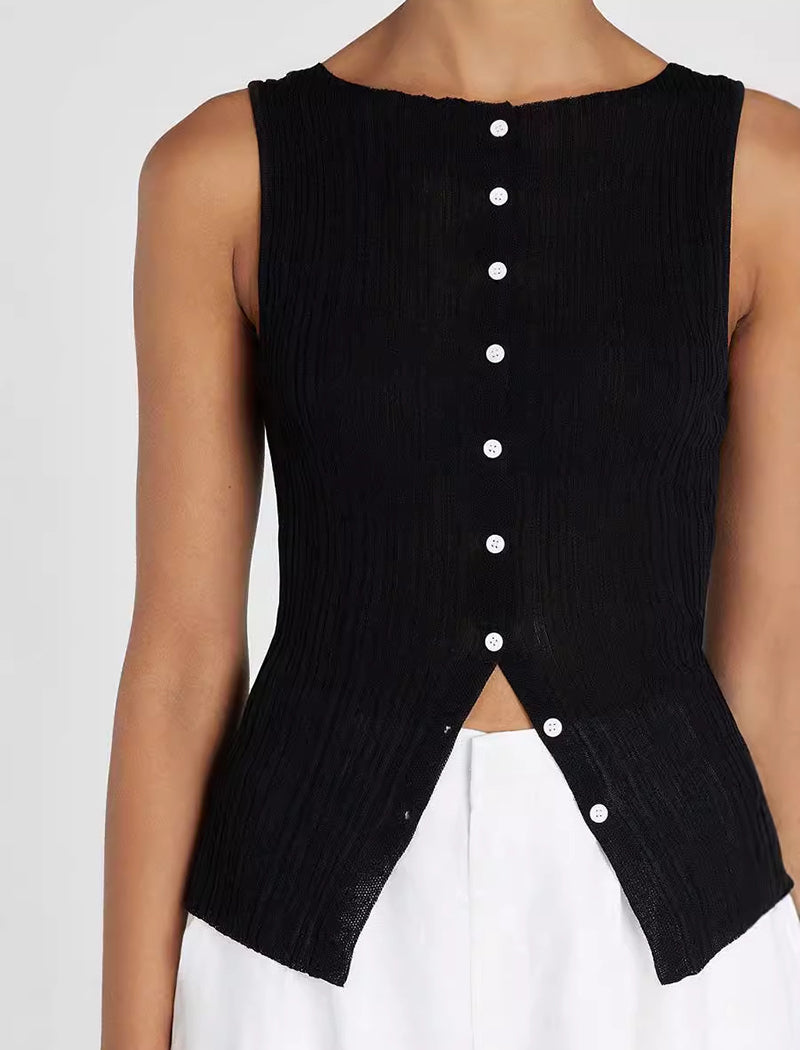 Knitted Single-breasted Sleeveless Top