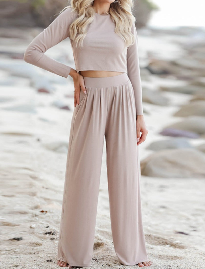 Two-Piece Lounge Set with Wide-Leg Pants