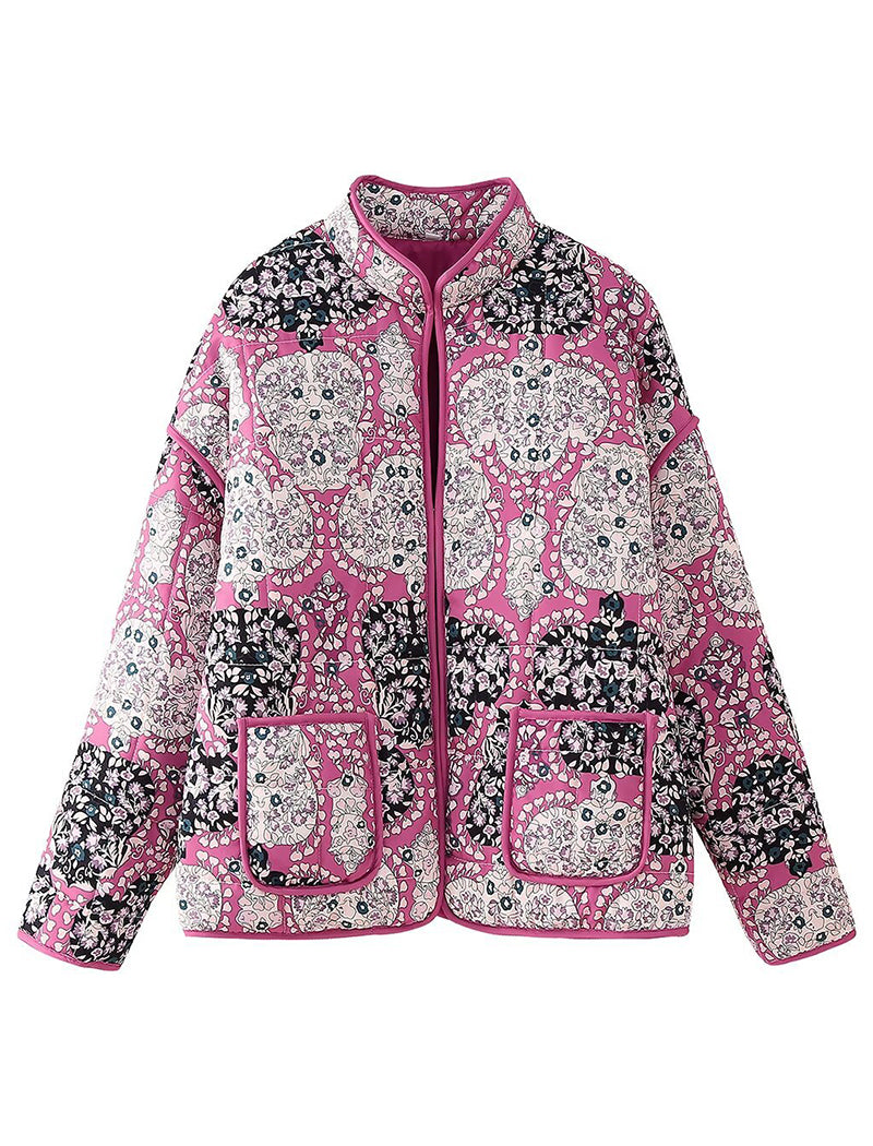 Floral Quilted Jacket with Front Pockets