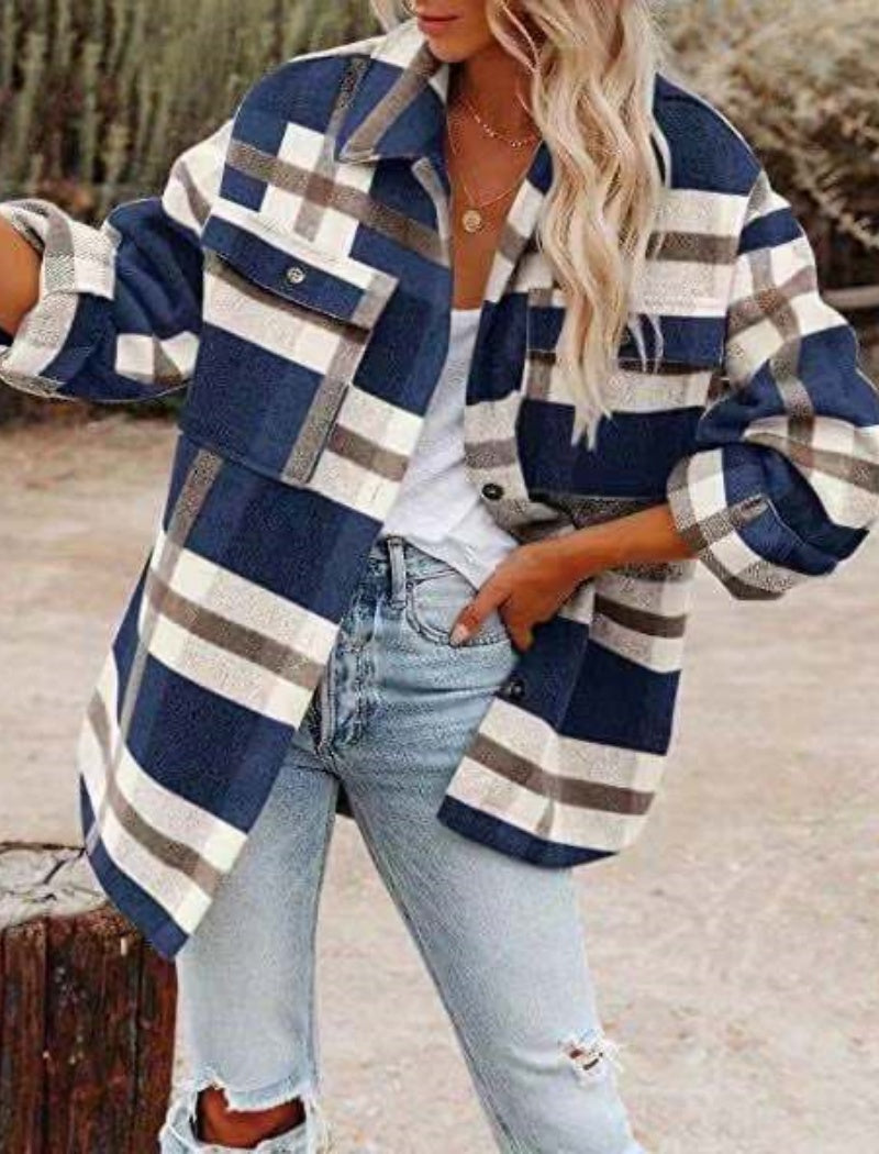 Notch Collar Loose Checkered Coat