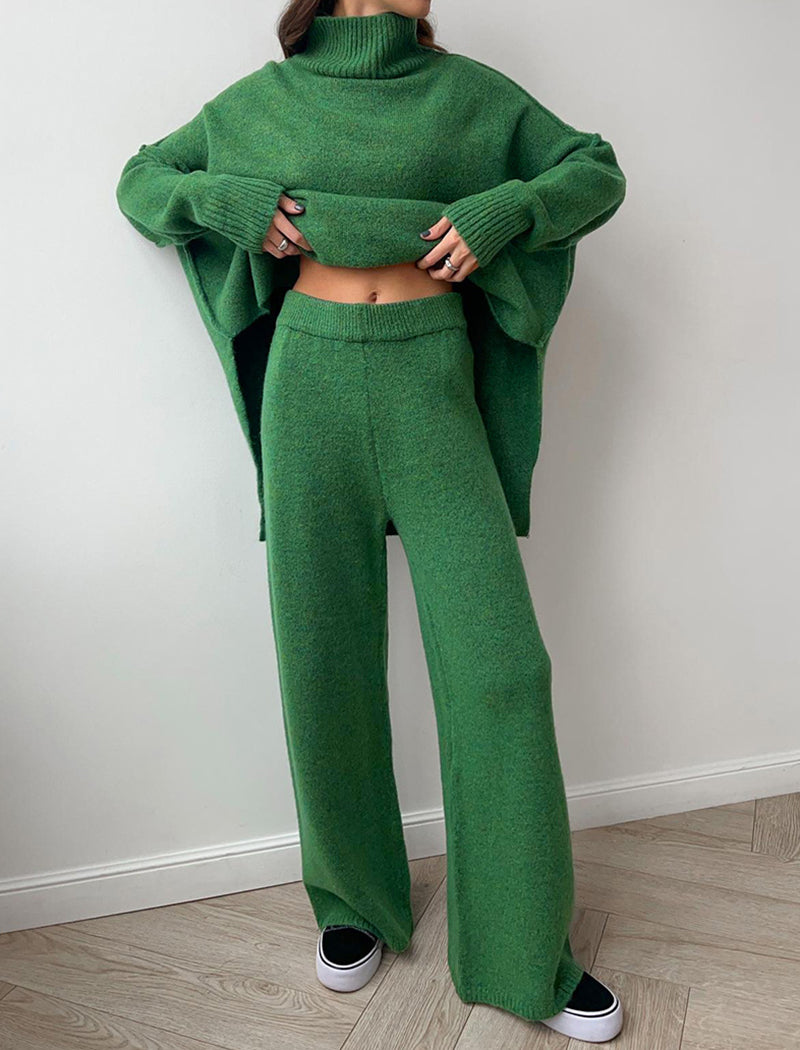 Knit Turtleneck Sweater and Wide-Leg Pants Set