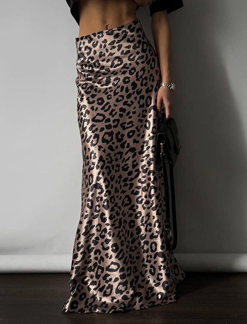 Leopard Print Satin Maxi Skirt