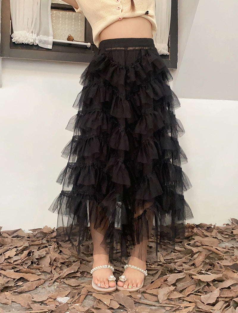 Tiered Tulle Midi Skirt