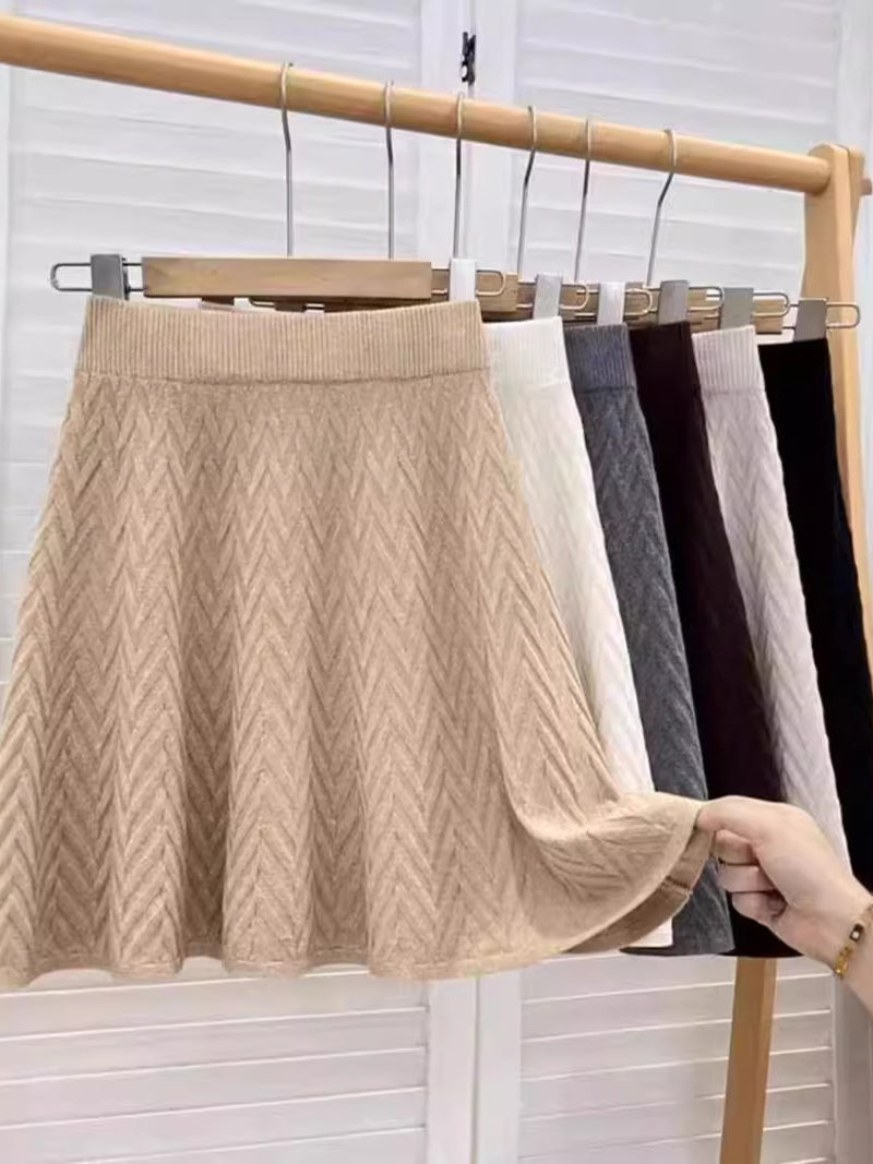 Solid Ribbed A-Line Skirt