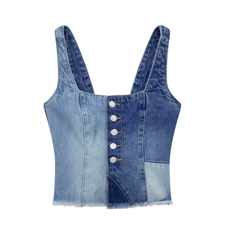 Patchwork Denim Crop Top