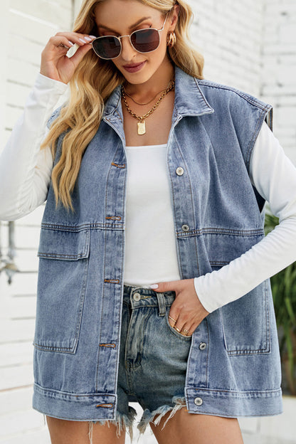 Sleeveless Denim Utility Vest