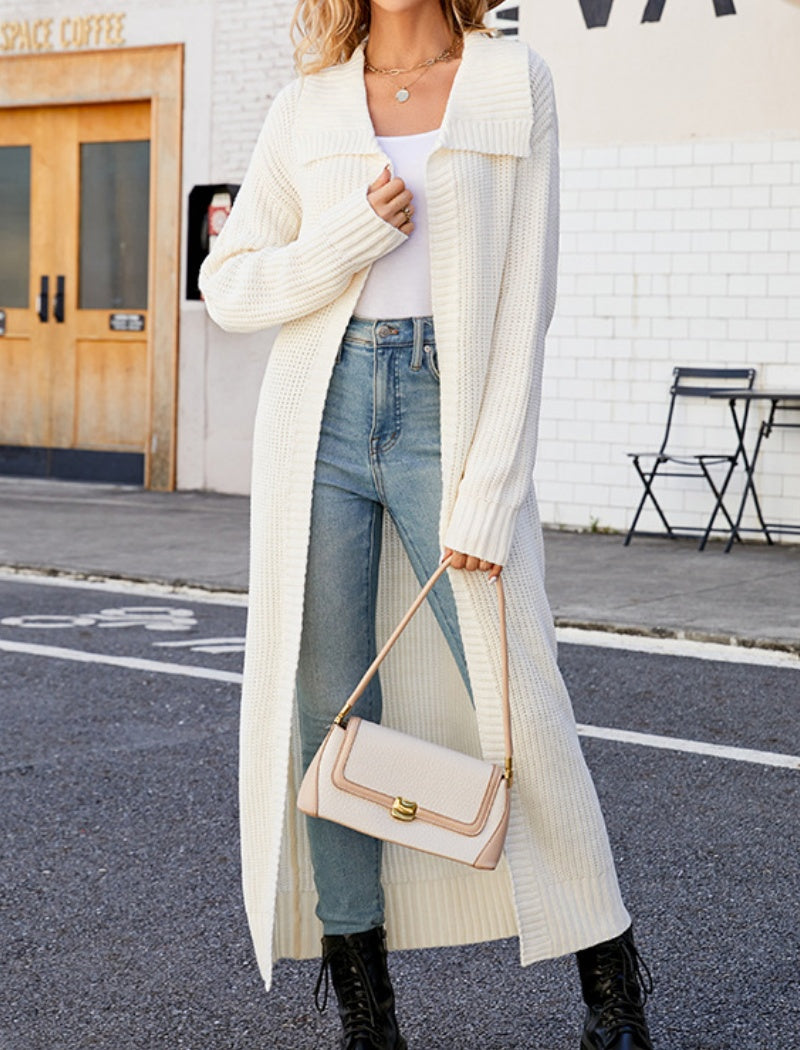 Collared Long Knit Cardigan