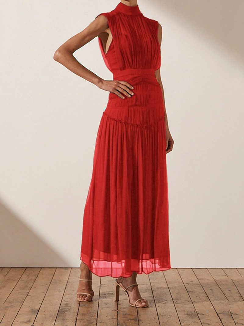 Mock Neck Ruched Maxi Dress