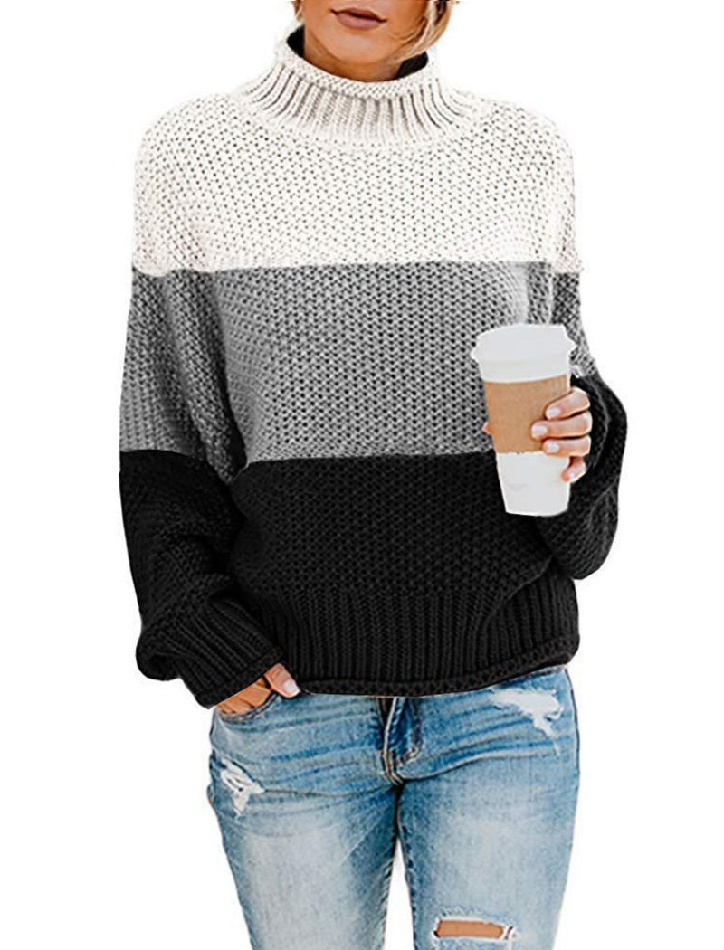 Colorblock Knit Turtleneck Sweater