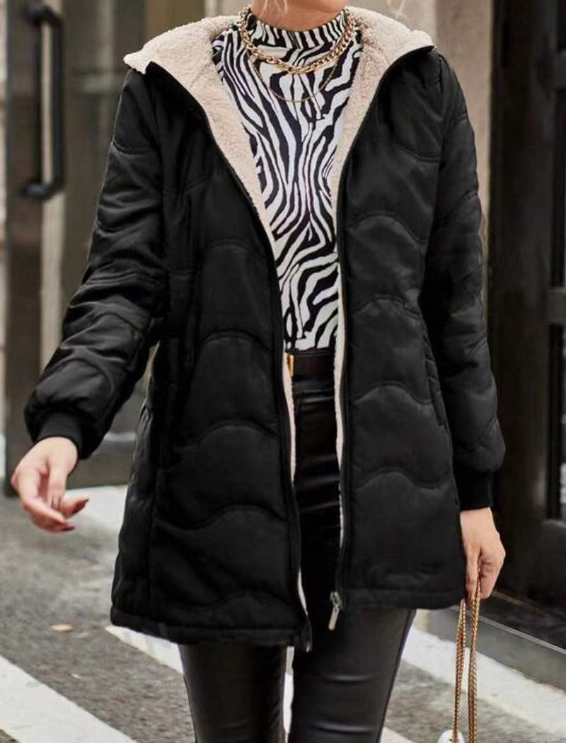 Hooded Quilted Jacket with Shearling Lining