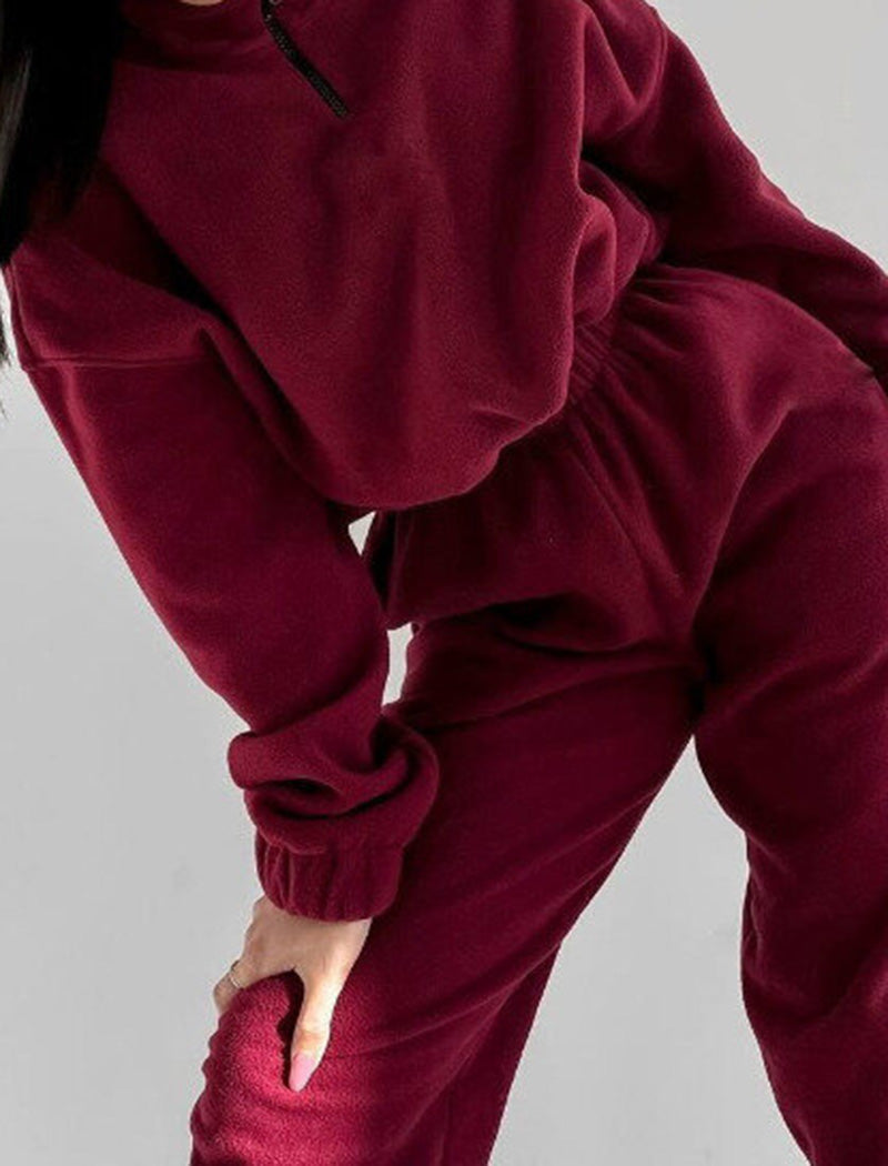 High-Neck Cropped Hoodie with Joggers