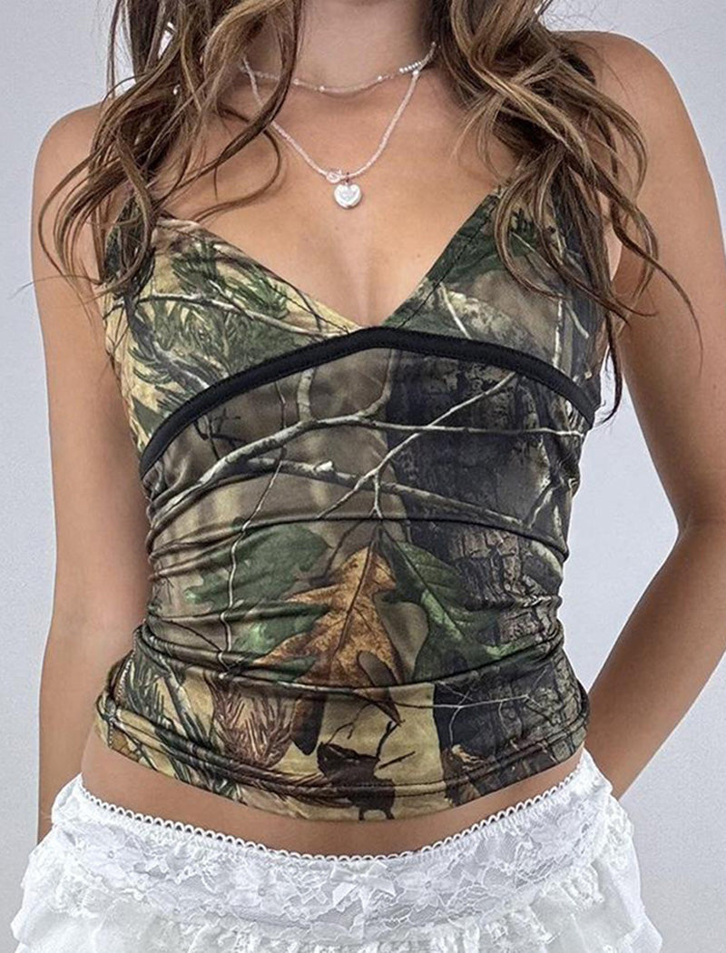 Camouflage Ruched Wrap Cami
