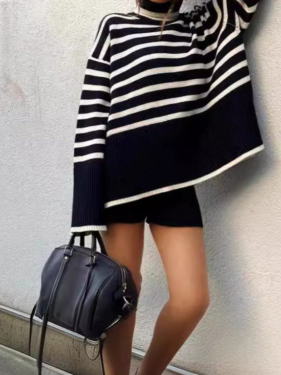 Striped Turtleneck Pullover Sweater