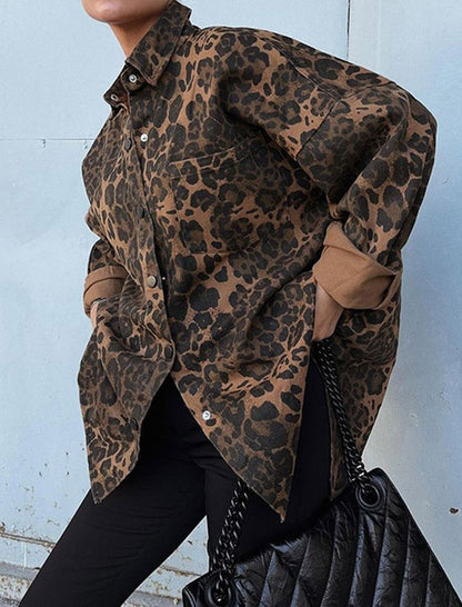 Oversized Leopard Print Button-Up Shirt