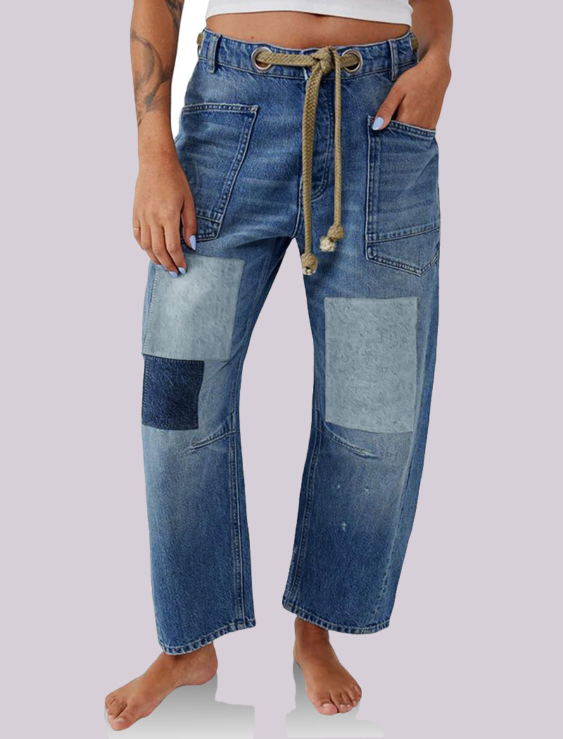Wide-Leg Drawstring Jeans