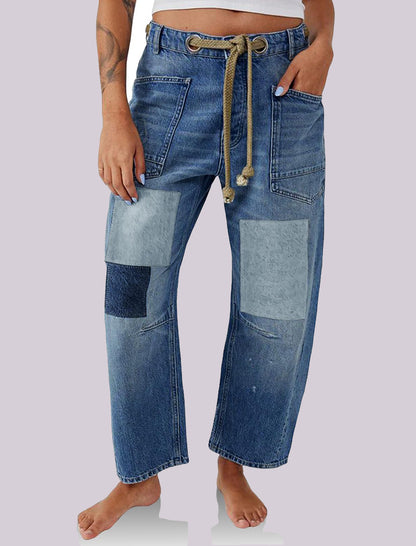 Wide-Leg Drawstring Jeans
