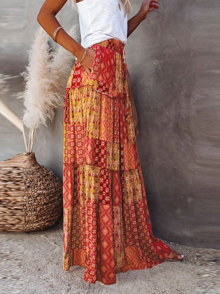 Graphic Print High-Waist Maxi Skirt