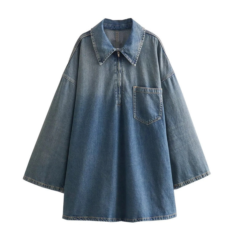 Oversized Long-Sleeve Denim Mini Dress